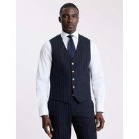MOSS Tailored Fit Striped Waistcoat Navy Mix
