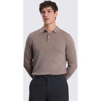 MOSS Merino Wool Rich Knitted Polo Shirt Taupe