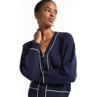 River Island V-Neck Tipped Button Front Cardigan Navy
