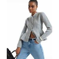 River Island Peplum Knitted Button Front Cardigan Grey Marl