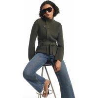 River Island Pure Cotton Ribbed Funnel Neck Cardigan Green