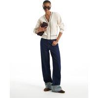 River Island V-Neck Tipped Button Front Cardigan Cream Mix
