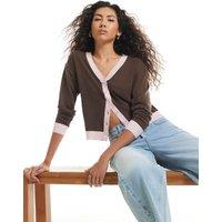 River Island Textured V-Neck Cardigan Brown Mix