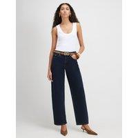 River Island Mid Rise Barrel Leg Jeans Dark Blue Denim