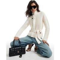 River Island Tie Rib Funnel Neck Cardigan Cream