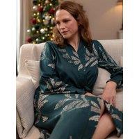 Cyberjammies Cotton Modal Leaf Print Lace Insert Robe Teal