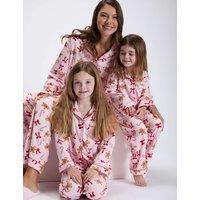 Boux Avenue Fleece Christmas Gingerbread Candy Cane Pyjamas in a Bag (2-12 Yrs) Pink Mix