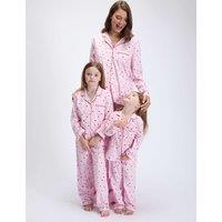 Boux Avenue Fleece Heart Print Pyjamas in a Bag (2-12 Yrs) Pink Mix