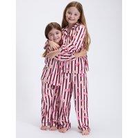 Boux Avenue Fleece Popcorn Striped Pyjamas in a Bag (2-12 Yrs) Burgundy