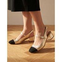 Jones Bootmaker Leather Mary Jane Block Heel Slingback Shoes Gold