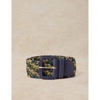 White Stuff Leather and Suede Tonal Wide Weave Belt Blue Mix
