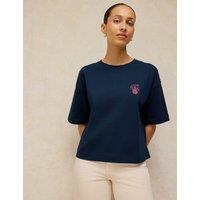 White Stuff Pure Cotton Embellished T-Shirt Navy