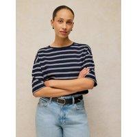 White Stuff Pure Cotton Striped T-Shirt Navy Mix