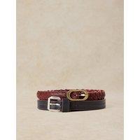 White Stuff 2 Pack Leather Plaited and Plain Belts Blue Mix