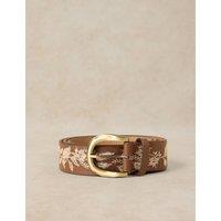 White Stuff Grained Leather Floral Embroidery Belt Natural Mix