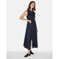 Jigsaw Linen Blend Striped Belted Button Through Midaxi Dress Navy Mix