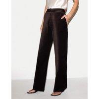 Jigsaw Velvet Satin Trim Straight Leg Trousers Dark Brown
