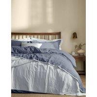 YARD Hebden Washed Striped Quilted Bedspread Blue Marl