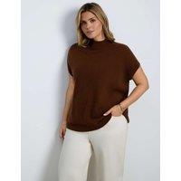 Live Unlimited London Wool Blend High Neck Knitted Vest Brown