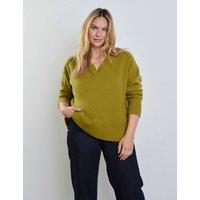 Live Unlimited London Pure Wool V-Neck Jumper Green