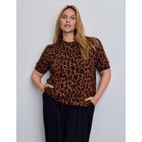 Live Unlimited London Cotton Rich Animal Print Jumper Brown