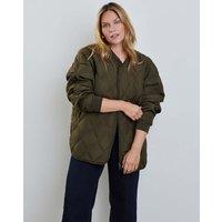 Live Unlimited London Quilted Collarless Bomber Jacket Khaki