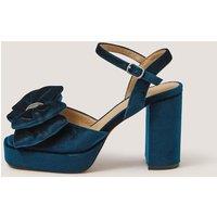 Monsoon Velvet Bow Ankle Strap Platform Sandals Teal