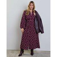 Live Unlimited London Polka Dot Tie Waist Midaxi Shirt Dress Burgundy