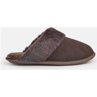 ACCESSORIZE Suede Faux Fur Lined Mule Slippers Chocolate