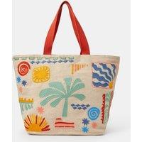 ACCESSORIZE Jute Palm Embroidered Beach Tote Bag Multi