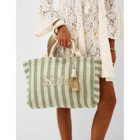 ACCESSORIZE Slogan Striped Beach Tote Bag Light Green