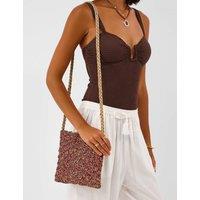 ACCESSORIZE Metallic Woven Cross Body Bag Burgundy