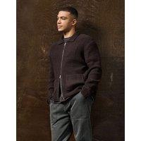 ONLY & SONS Long Sleeve Cable Knit Zip Cardigan Brown