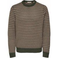 ONLY & SONS Cotton Rich Striped Crew Neck Jumper Green