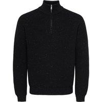 ONLY & SONS Cotton Rich Textured Funnel Neck Zip Up Jumper Black