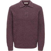 ONLY & SONS Cotton Rich Knitted Long Sleeve Polo Shirt Purple