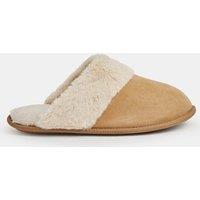 ACCESSORIZE Suede Faux Fur Lined Mule Slippers Tan