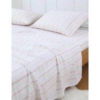 MM Linen Pure Cotton 200 Thread Count Striped Fitted Sheet Pink