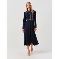 Ghost Satin Midi Waisted Dress Navy