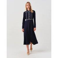 Ghost Satin Midi Waisted Dress Navy