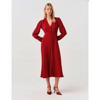 Ghost Crepe V-Neck Midi Waisted Dress Red