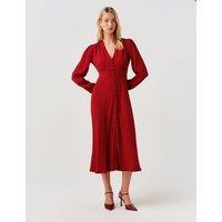 Ghost Crepe V-Neck Midi Waisted Dress Red