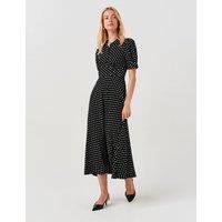 Ghost Polka Dot Midi Waisted Dress Black Mix
