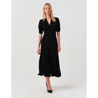 Ghost Crepe V-Neck Midi Tea Dress Black