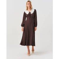 Ghost Crepe Polka Dot Midi Waisted Dress Brown Mix