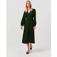 Ghost Crepe V-Neck Midi Waisted Dress Dark Green