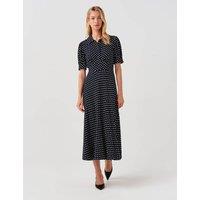 Ghost Polka Dot Midi Waisted Dress Navy Mix