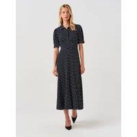 Ghost Polka Dot Midi Waisted Dress Navy Mix