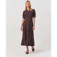 Ghost Polka Dot Midi Waisted Dress Burgundy Mix