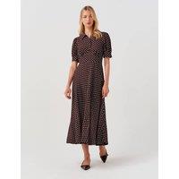 Ghost Polka Dot Midi Waisted Dress Burgundy Mix